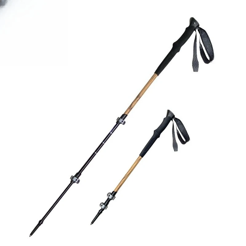 

Trekking poles ultra-light wood grain aluminum alloy telescopic metal buckle for men and women professional outdoor hiking