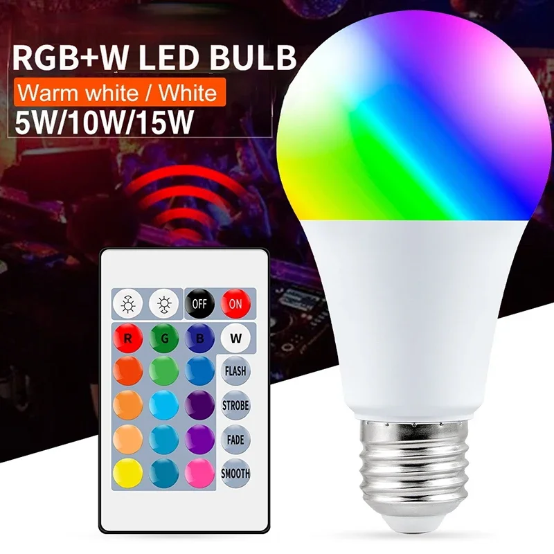 

220V E27 RGB Eye Protection LED Bulb 5W 10W 15W RGB Replaceable Color RGB LED Light with Infrared Remote Control + Memory Mode