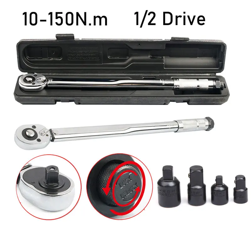 Square Drive Torque Wrench 1/2 3/8in 10-150N.m Spanner Hand Tool Adjustable Torque Spanner Precise Preset Car Bike Repair Tools