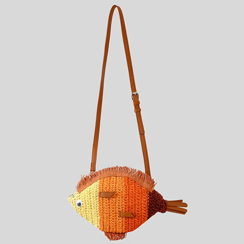 

Creative Fish Shaped Straw Shoulder Bags Funny Paper Woven Crossbody Bag Cute Handmade Summer Beach Bag Novelty Holiday Purses