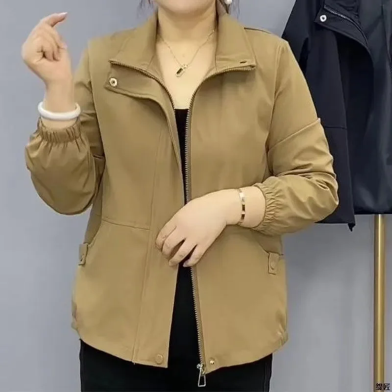 

High-Quality Windbreaker Coat Women's New Spring Autumn 2025 Fashion Jacket Loose Overwear Mother Cardigan Outerwear Ladies Tops