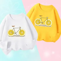 Kids Spring Long Sleeve Girls & Boys T shirts Lemon Bike Print Children's T-shirt Fruit Bicycle Funny Baby Kids Clothes