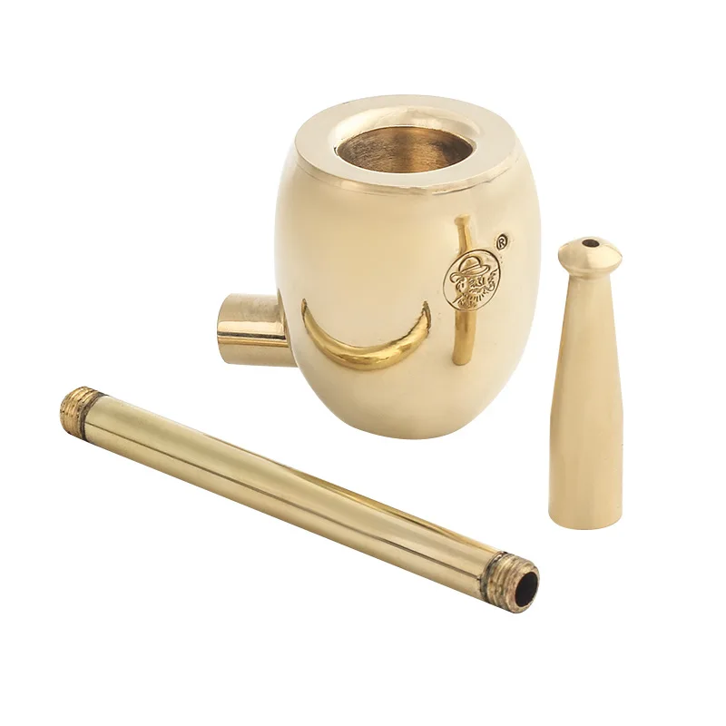 Kuye Brass Thickened Smoke Pipe Straight Through Type Without Filter Device, Non Removable And Portable Popeye Shape