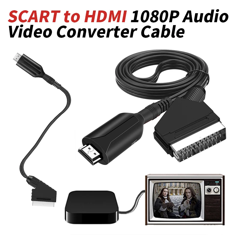 SCART to HDMI 1080P Audio Video Converter Cable 1M Adapter Standard Clarity 480I 576I Conversion Cable For HDTV DVD STB