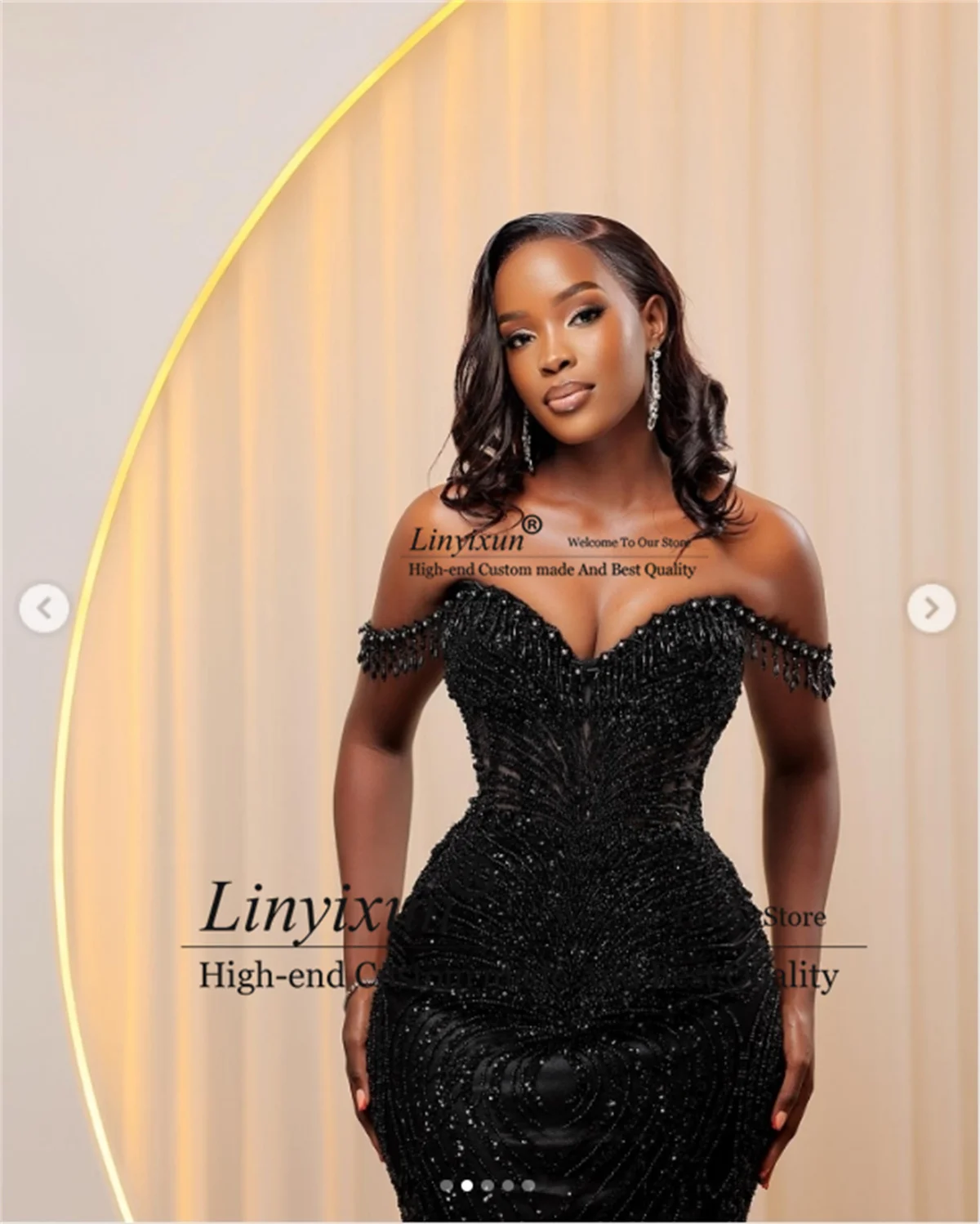 Sparkly Sequined Crystal Mermaid Prom Dresses Aso Ebi Customized Women Evening Gowns Off the Shoulder Long African Party Dress