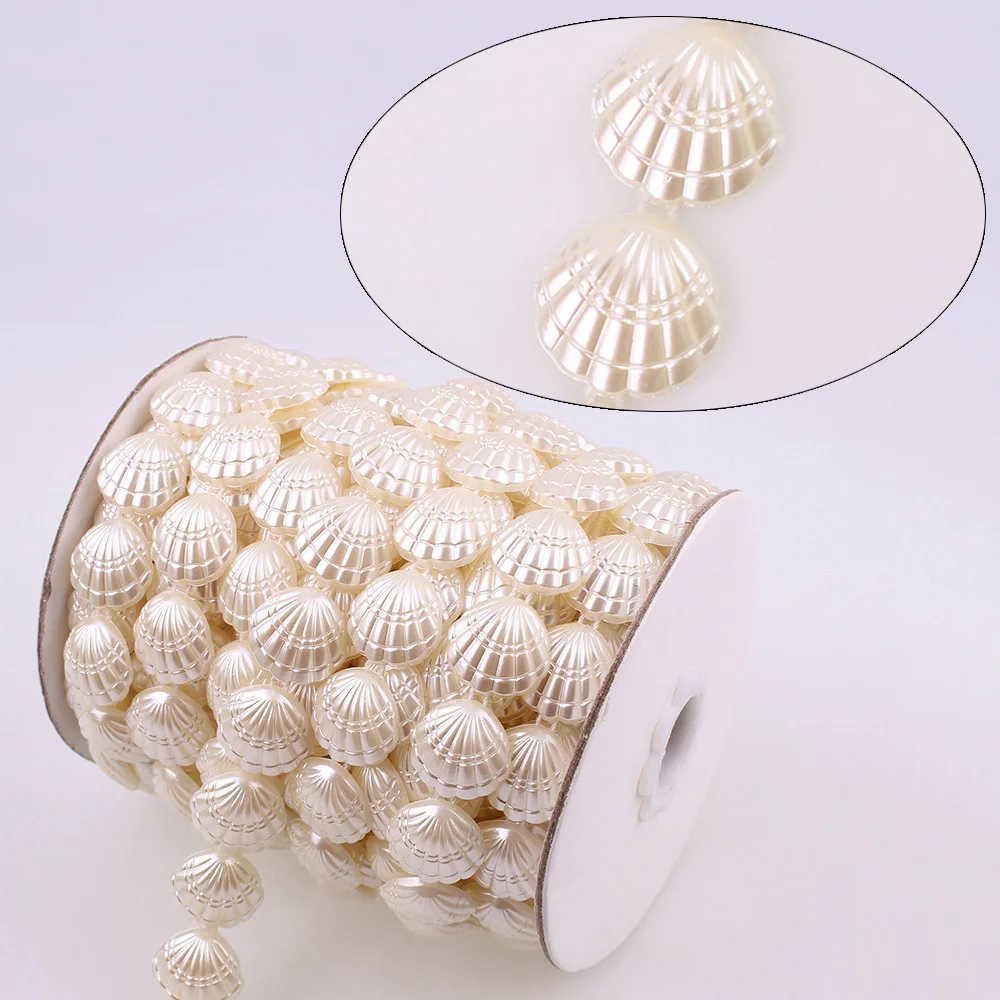 17mm 0.6 yard Shell Ivory Craft Imitation Pearl Beads Cotton Line Chain Pearl cup chain