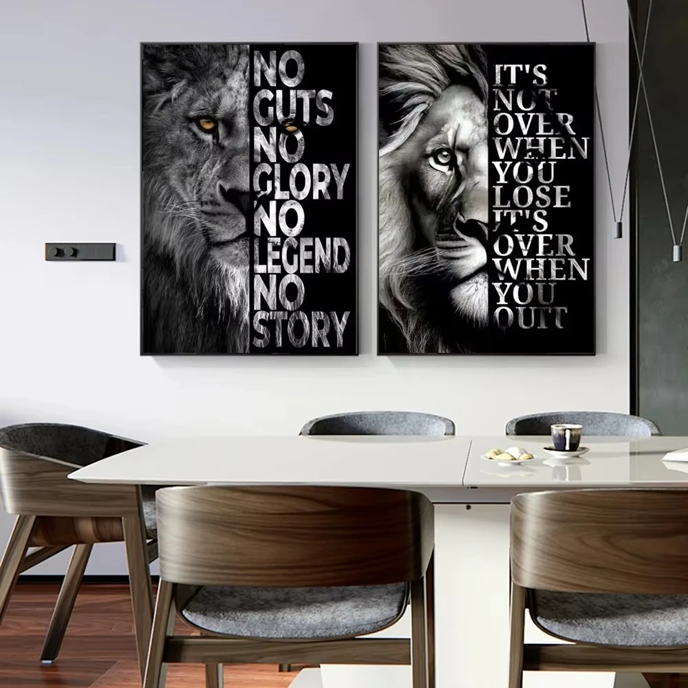 Vintage Lion Motivational Quote Animal Poster Print Canvas Painting Wall Art Collection Living Room Morden Picture Home Decor