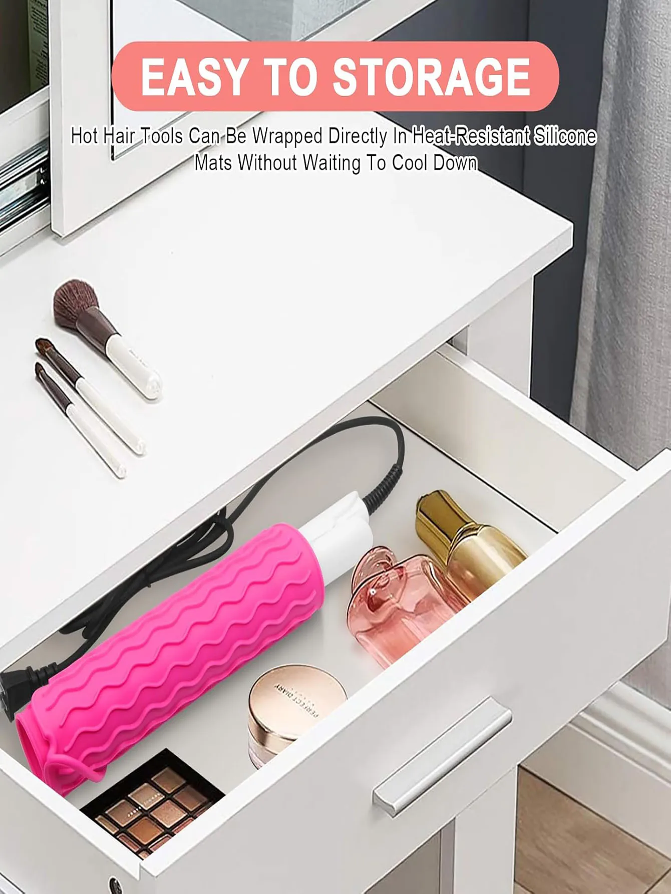 Neue Plus Size Silikon Hitzebeständige Matte Tragbare Reise Hot Tools Pad Abdeckung für Lockenstab, Glätteisen Haarglätter – Detail 2