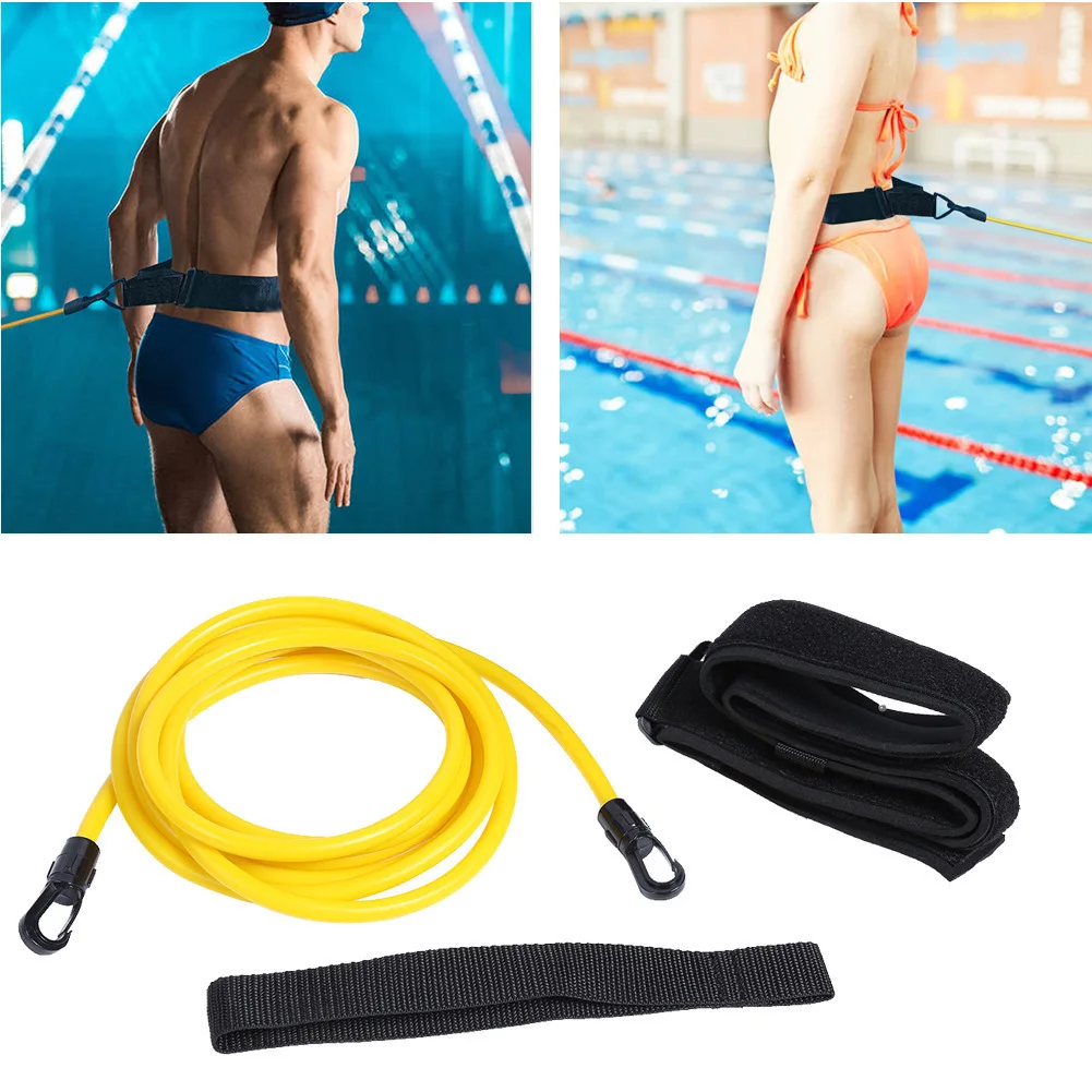 3m Adjustable Swim Training Resistance Elastic Belt Swimming Exerciser Safety Swimming Belt Swim Tether Elastic Rope Band new