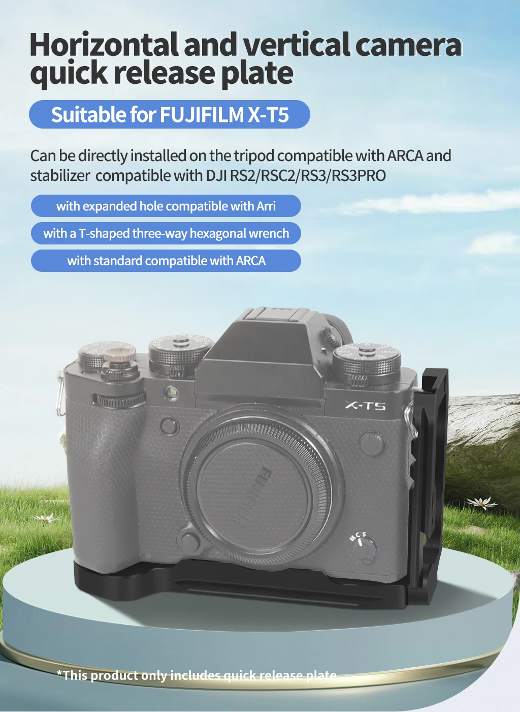 Xt5 schnell verschluss l platte halterung für fujifilm X-T5 kamera stativ arca-typ halter 1/4 kalt schuh horizontal vertikal handgriff – Detail 8