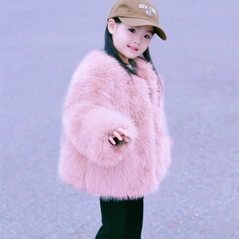 

Children's Fashion Winter Wear for Toddler To Big Kids Girl's Winter Faux Fox Fur Fluffy Coat Thermal Cotton Padded Thickened