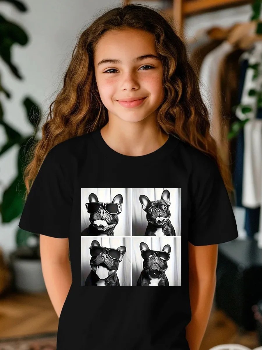 Funny Summer French Bulldog Face Mood Design T Shirt Boy Girl Kids Baby Youth Tee Oversize Loose Short Sleeve Comfortable
