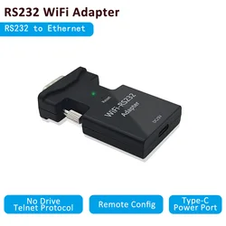 Mini RS232 to Ethernet WiFi Adapter with Type-C Power Port, No Drive Telnet Protocol RS232 to WiFi Converter for Remote Config