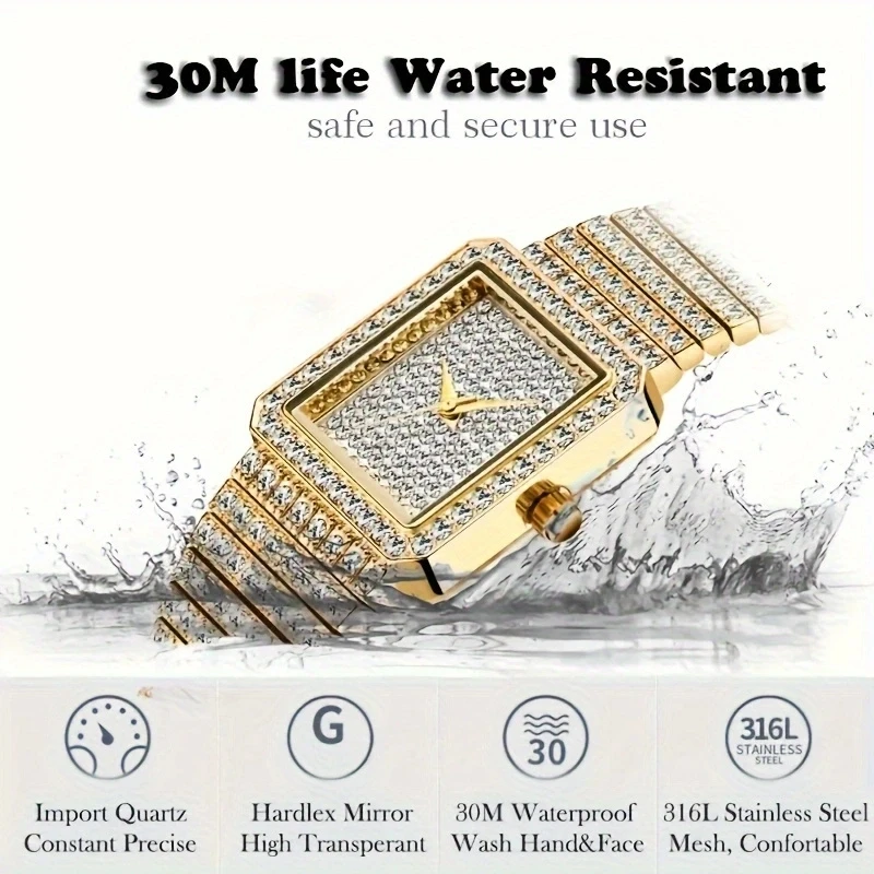 ساعة ذهبية ماسية للنساء ، ساعات معصم للسيدات ، سوار حجر الراين ، علامة تجارية فاخرة ، أنثى