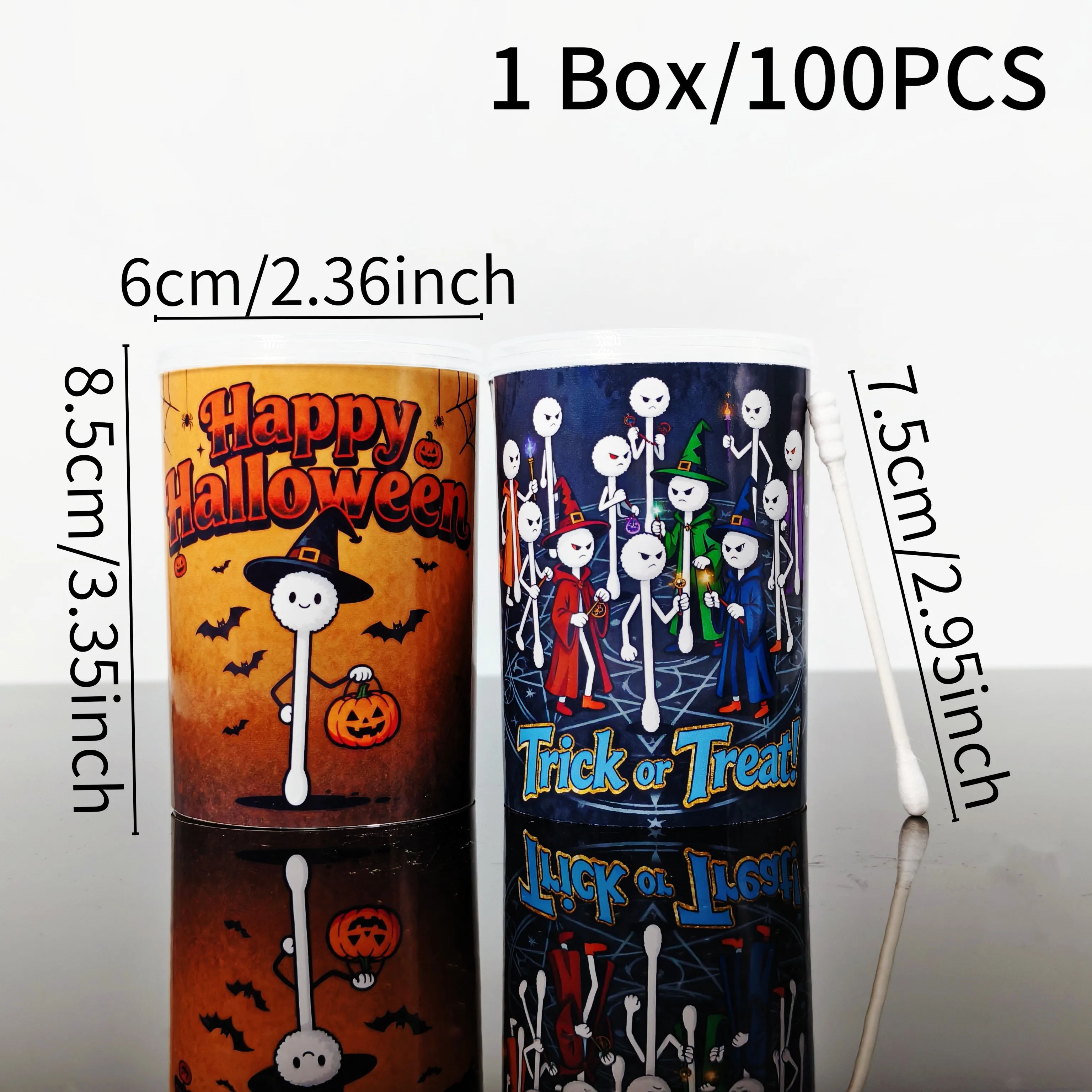 200개 할로윈 테마 양면 두꺼운 면봉, 나선형 원형 면봉, 마법 요소 면봉