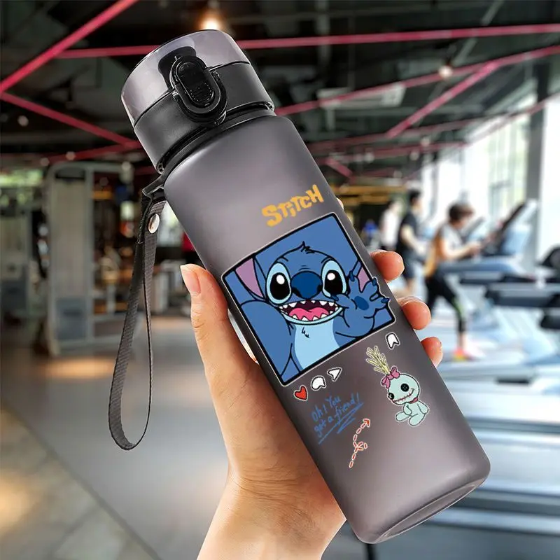 560ML Stitch Angel Cartoon Water Cup Portable Plastic Large Capacity Cartoon Figures Clear Cup Adult Outdoor Sports Water Bottle