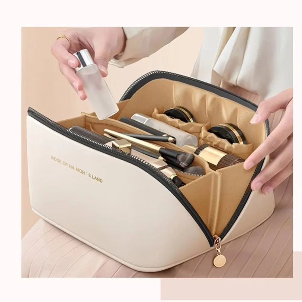 Fashion Portable Tote Makeup Bag Large Capacity Pillow Travel Organizer Bag PU Multi-compartment Cosmetic Bag