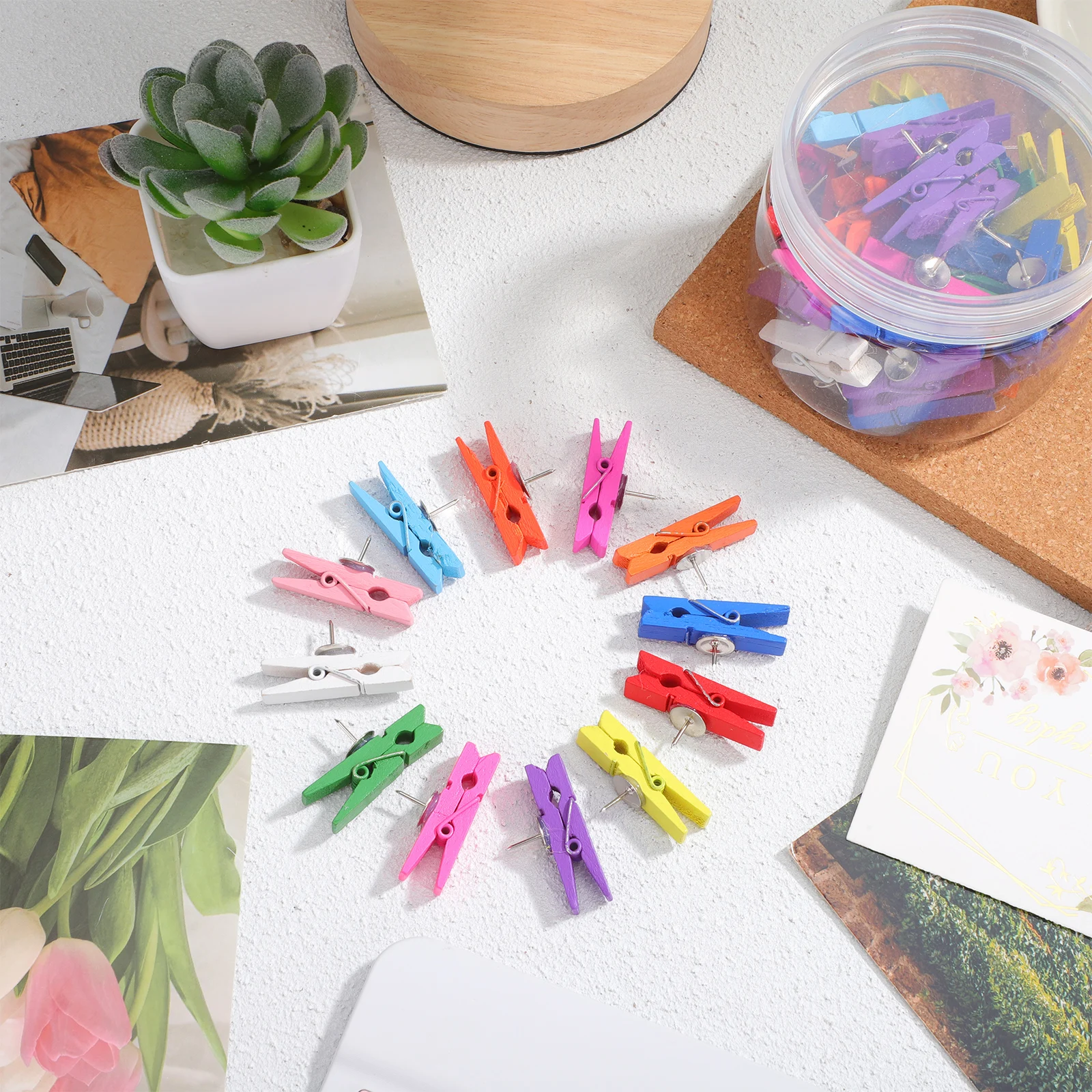 

Wooden Thumbtack Clips Strong Office School Supplies Multifunctional Push Pin Holder Bulletin Board Accessories