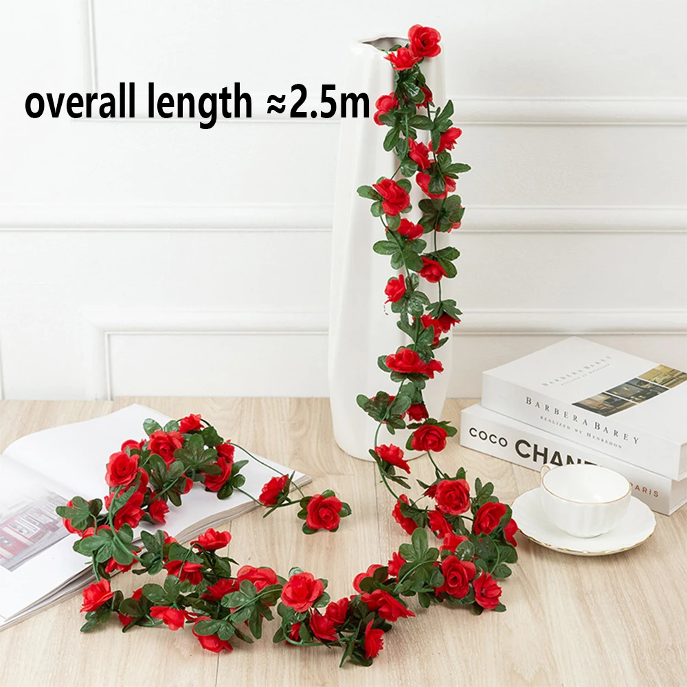 

2.5m Rose Artificial Flower Vine For Wedding Garland White Pink Home Room Wedding Decoration Silk Artificial Rose Vine Han