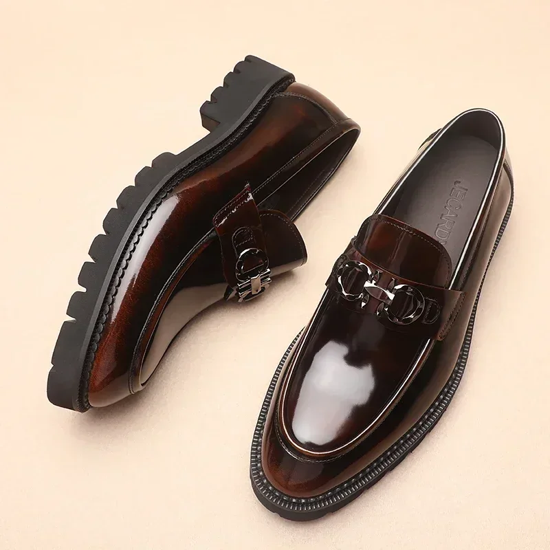 New Business Formal Men\'s Shoes British Casual Thick Soled Leather Slip-on Shoe Fashion Wedding Shoes