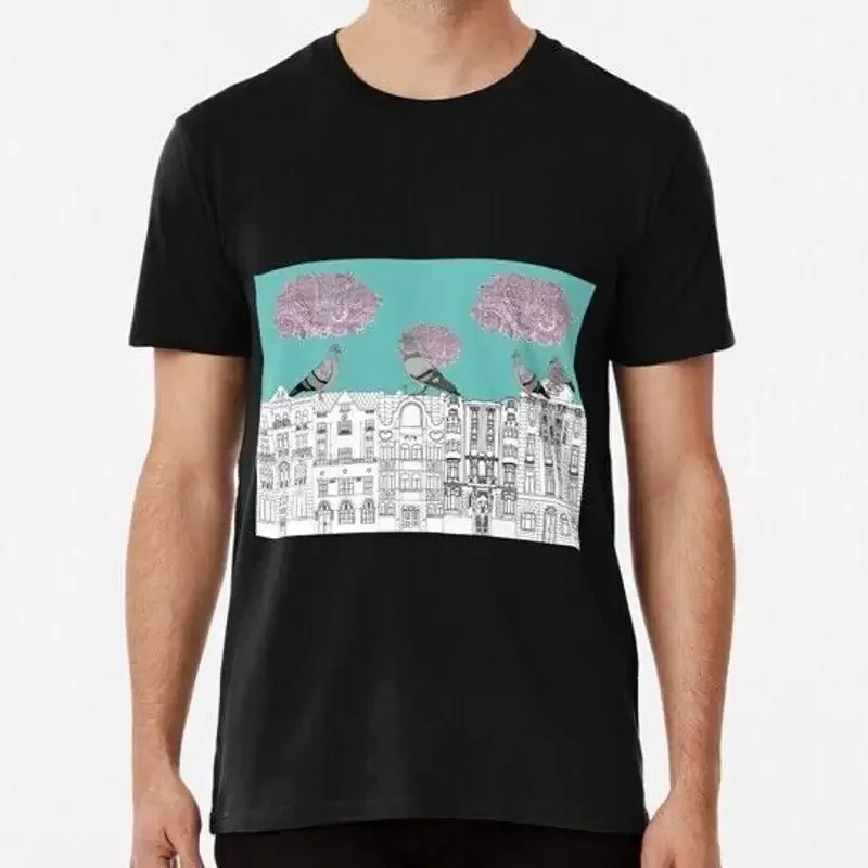 

Голуби на Vrs nne Czech Buildings Прага Арт Nouveau S 5XL Сделано в США Футболка