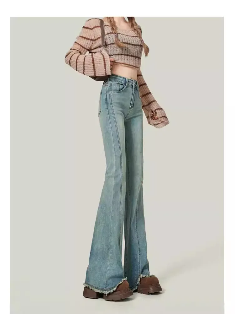 Jeans marroni Harajuku Y2K Palazzo gamba larga drappeggiata fluida denim femminile moda elegante chic trendy moderno High Street Vibe