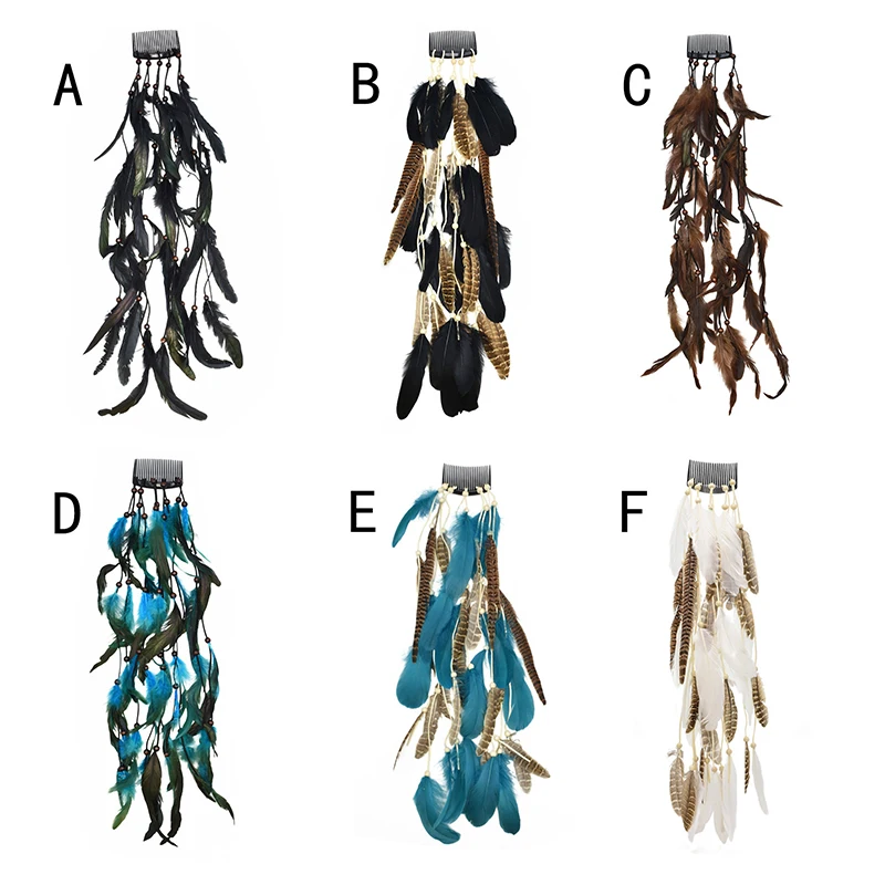 Long Tassels Feather Women Comb Hairbands Boho Ethnic Beads Hairwear Handmade Indian Headdress Bohemian Hair Jewelry Female