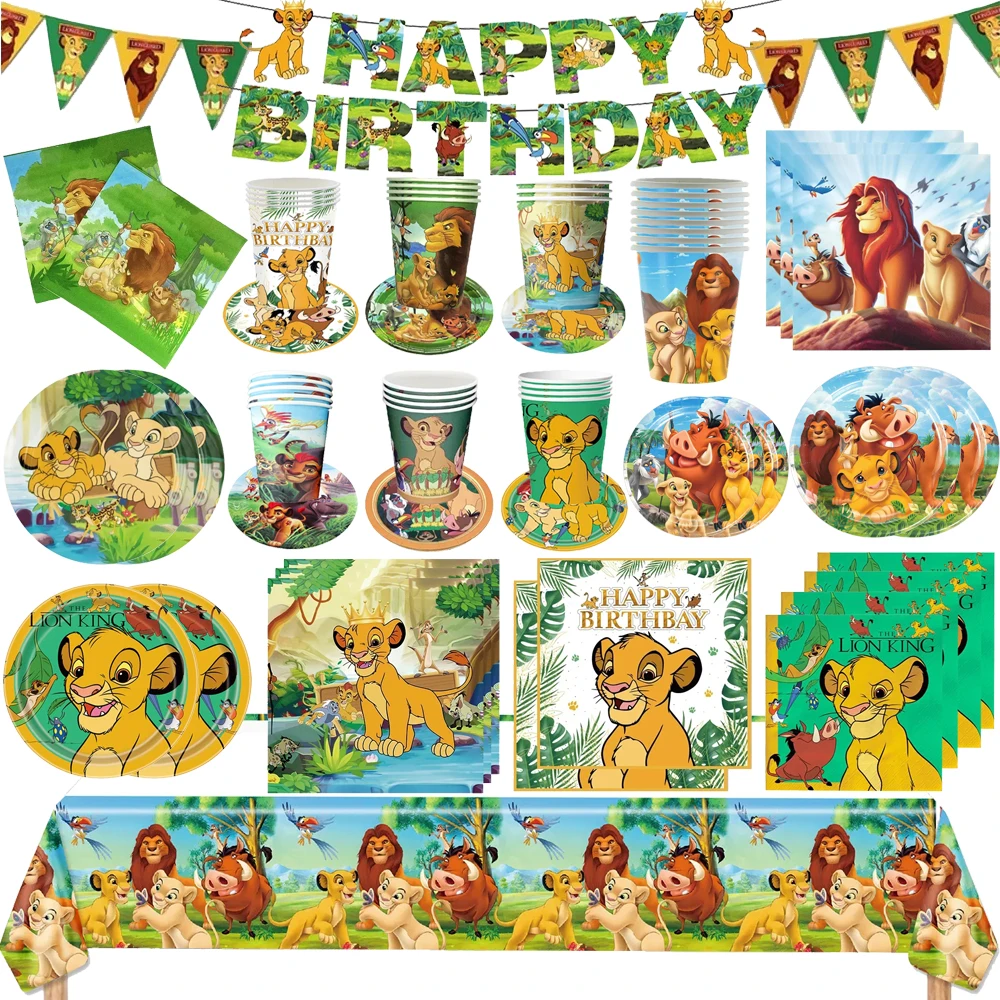 

Lion King Kids Birthday Party Decorations Disposable Tableware Cups Plates Napkin Tablecloth For Boy Baby Shower Party Supplies
