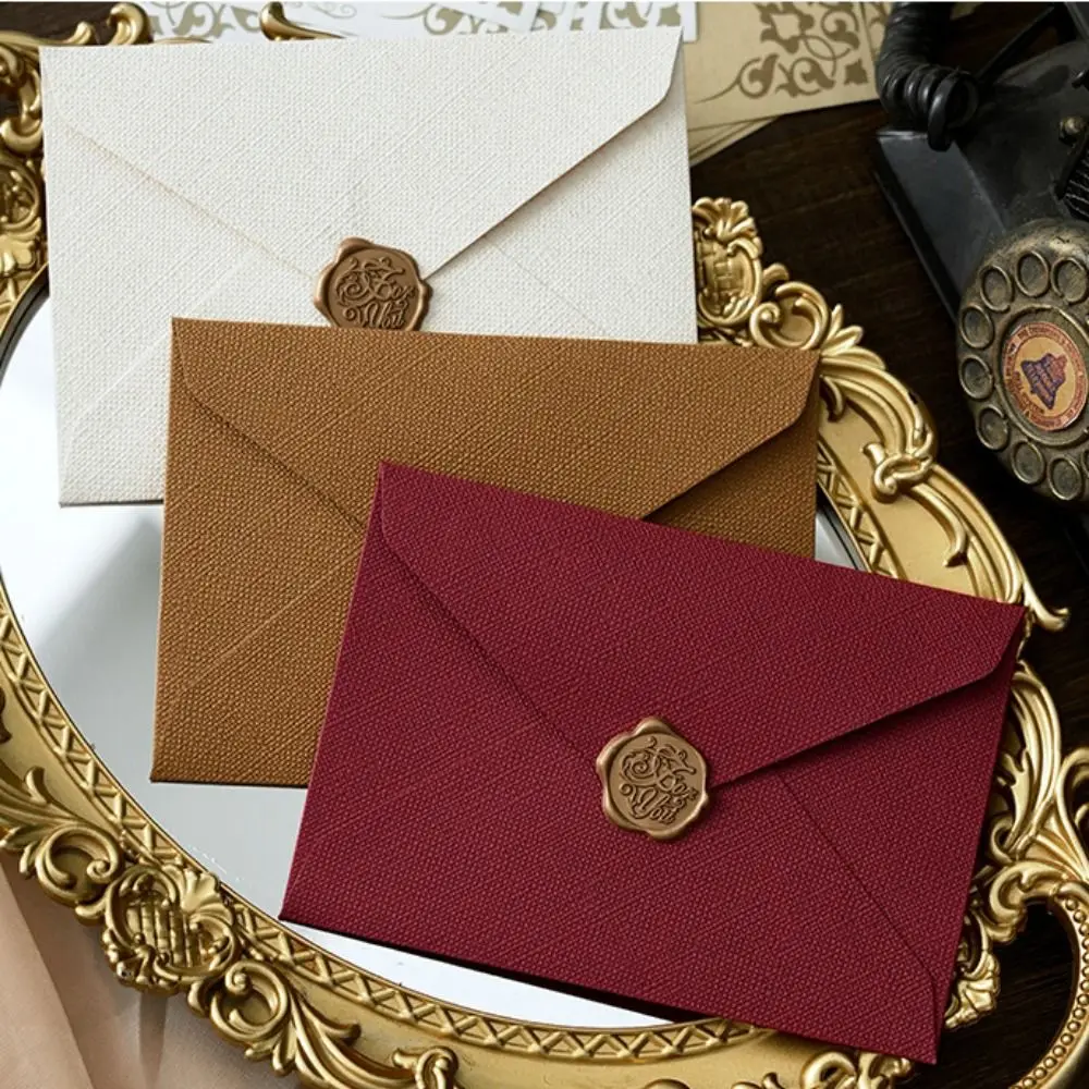 

3pcs Red Linen Envelope Letter Set Vintage Cowhide Special Paper Lacquer Envelope Chinese Style Love Letter Invitation Postcard
