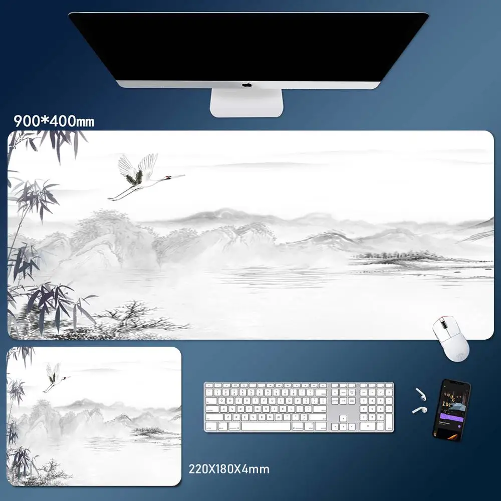

Ink-wash Crane Mouse Pad Gaming Mouse Pad, Mouse Pad with Edges and Non-Slip Rubber Base, Extended Mouse Pad