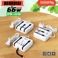 66W USB Type C Charger Multi Ports Wall Charger With Retractable USB Cable For iPhone15 Samsung Xiaomi Huawei Power Strip Socket