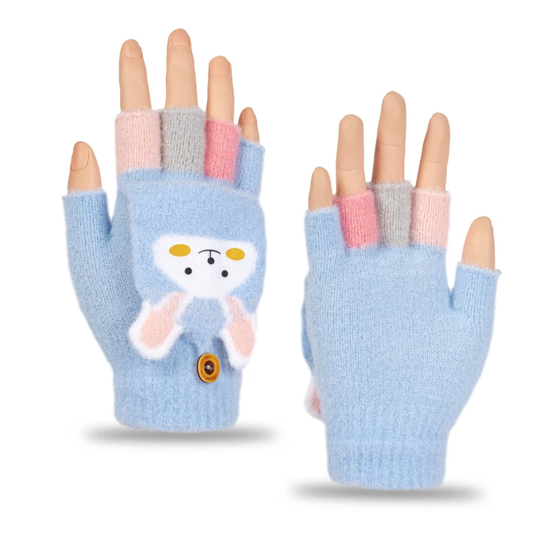 От 2 до 8 летДетские жаккардовые перчатки с раздвоенными пальцами, теплые флисовые и утолщенные флип-перчатки с героями мультфильмов для мальчиков и девочек