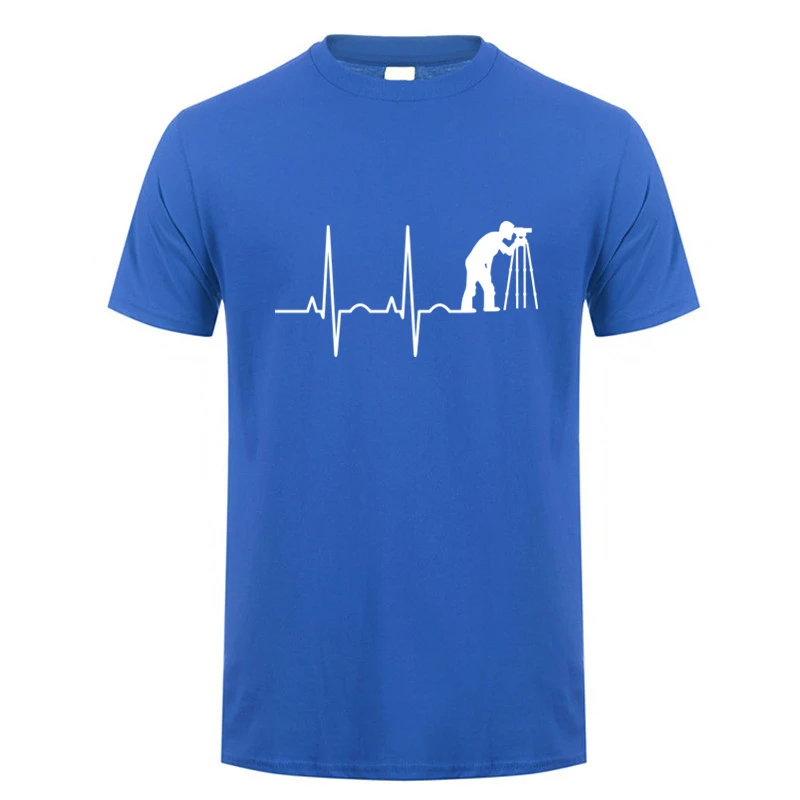 Heartbeat of Land Surveyor T Shirts Summer Men Cotton Short Sleeve Land Examiner Cartogropher Oversized T-shirt OZ-437