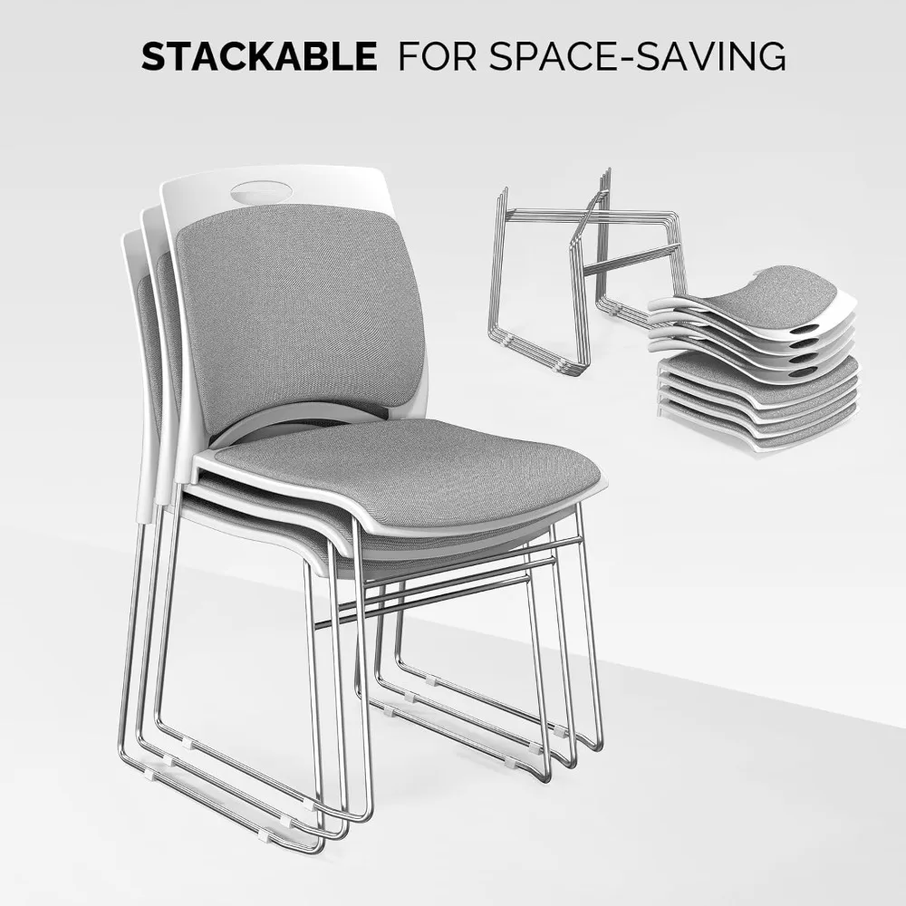 Stapelbare Stoelen Set Van 4, Stapelbare Bureaustoelen Met Metalen Sledebasis, Ergonomische Plastic Gewatteerde Zitting En Rugleuning, Capaciteit 350 Pond