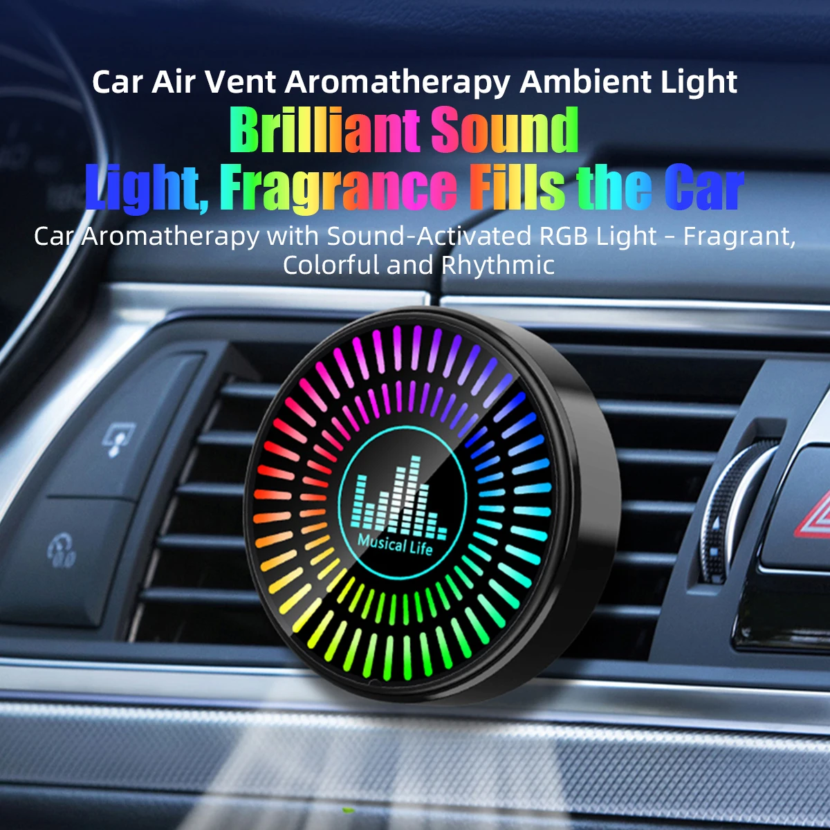 1PCS Car RGB Music Rhythm Lamp Interior Air Freshener Skull Air Vent Aromatherapy Auto Pick Up Atmosphere Light Type-C Charging