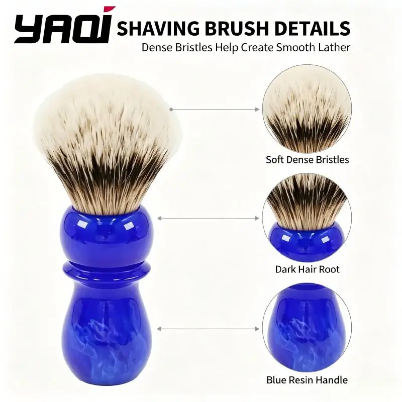 YAQI Premium Shaving Brush Blue Marbled Resin Handle Soft Bristles Wet Shaving Foam Brush Luxury Grooming Gift for Men