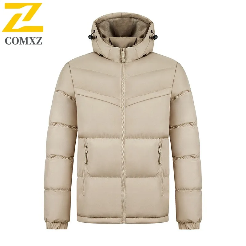 Comxz premium masculino novo casaco de algodão casual jaqueta com capuz acampamento quente parkas uso diário leve outono inverno outerwear