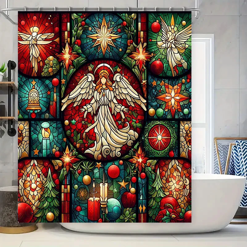 

Рождественская занавеска для душа Праздничные украшения с мотивом ангела ярких цветов идеально подходит для вашей ванной комнаты