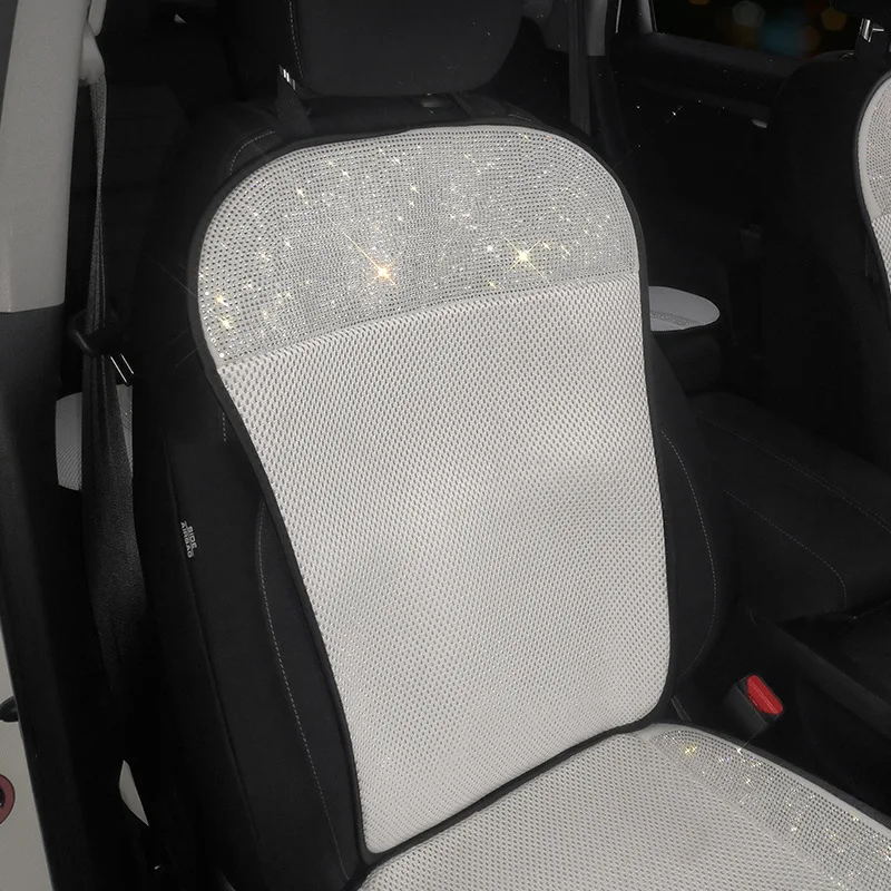 New White Rhinestones Ice Silk Four Seasons Universal Car Seat Cushion Cover Car Interior Decorations