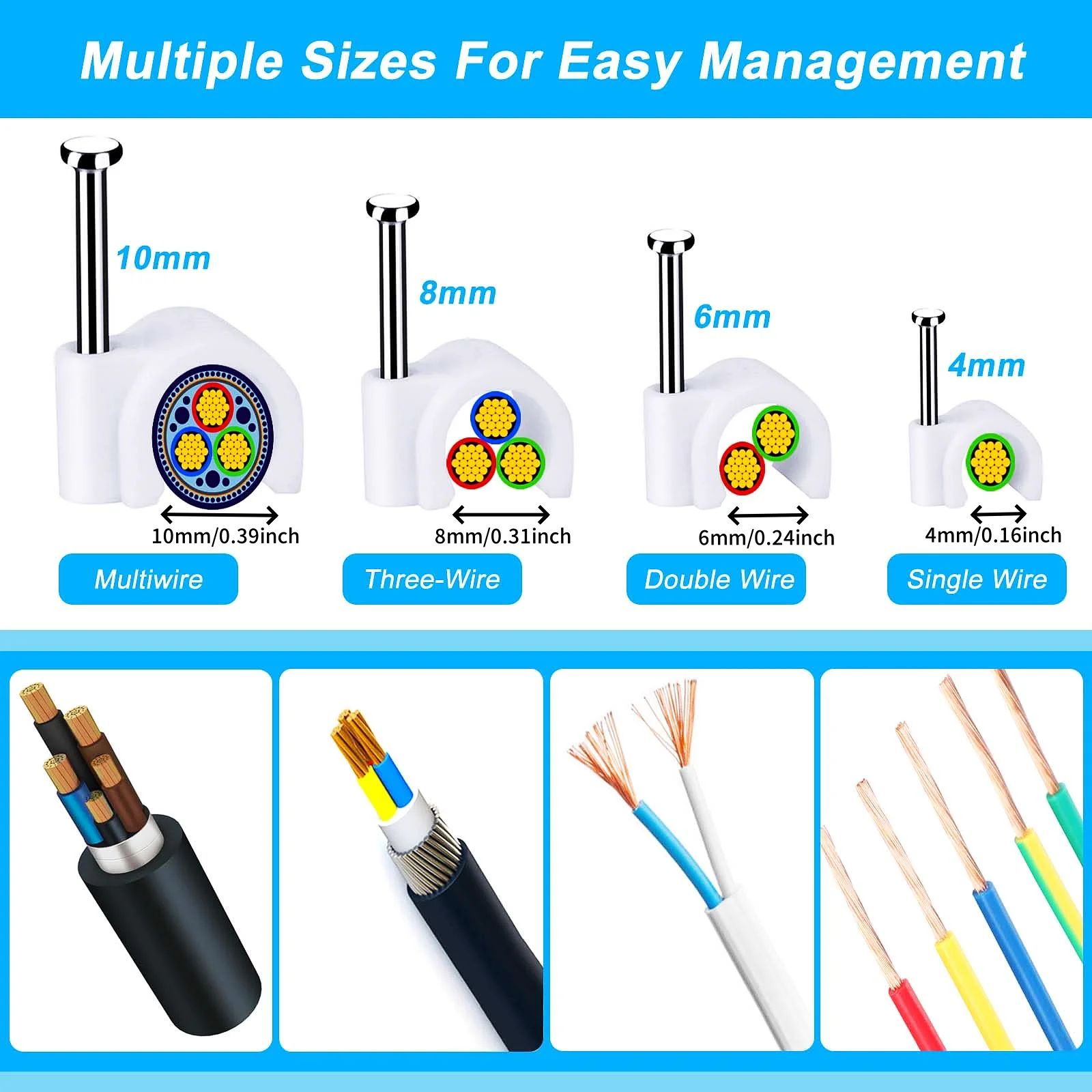 100 Pcs Cable Clamps Nail In Cable Clips, White Round Ethernet Cable Wall Clips Cable Tacks Coax Cable Clip Speaker Wire Clips