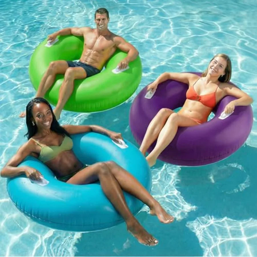 

Набор из 3 надувных плавательных кругов (44 дюйма) для взрослых с ручками, для загара и отдыха на воде, синий, для пляжа и улицы