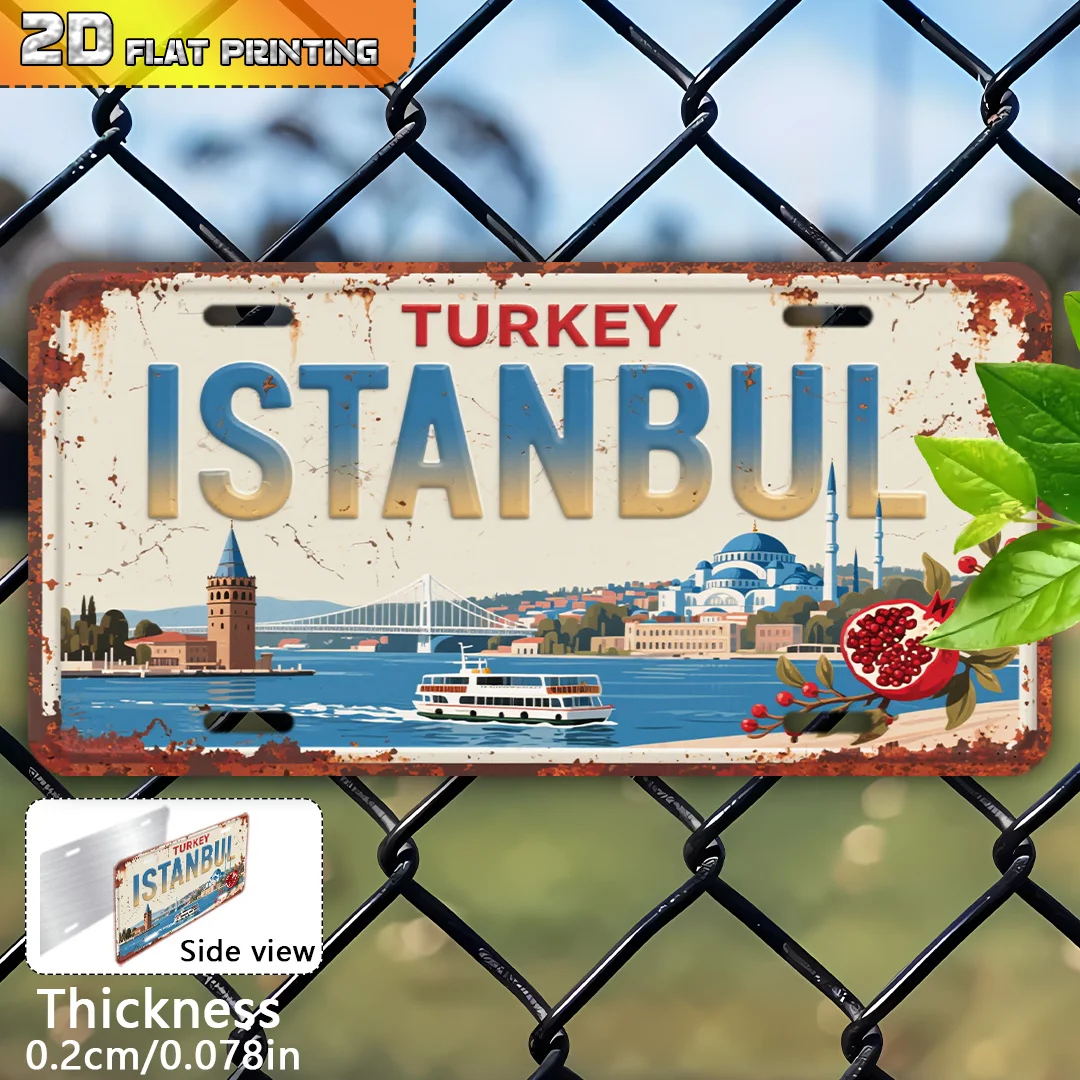 2D Flat, 2D Flat Printing, 1pc, Retro Aluminum Sign, Outdoor Plaques and Wall Art (15.24cmx 30.48cm), Welcome to Istanbul, Home