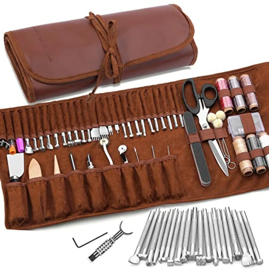

Leather Working Tools Leather Craft Tools for Carving Stamping Sewing Punching Cutting with Custom Storage Bag Professional Too