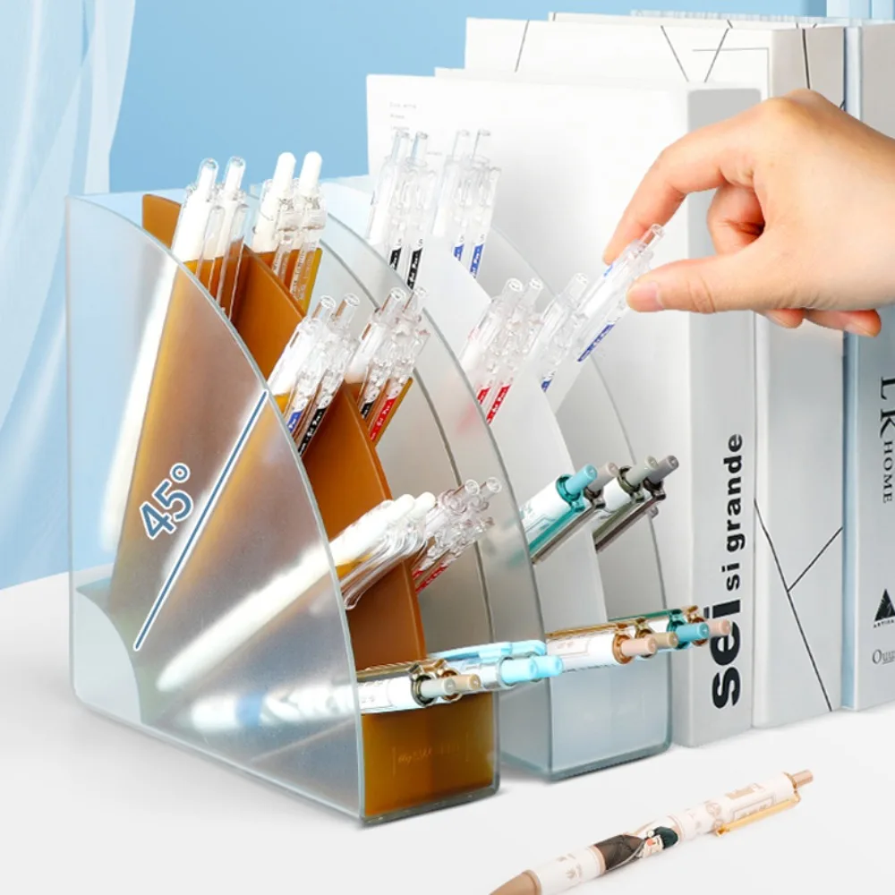 

Slant Insertion 8 Grid Pen Storage Box Space Saving Large Capacity 8 Grid Pen Holder Sector Multi-function Stationery Organizer