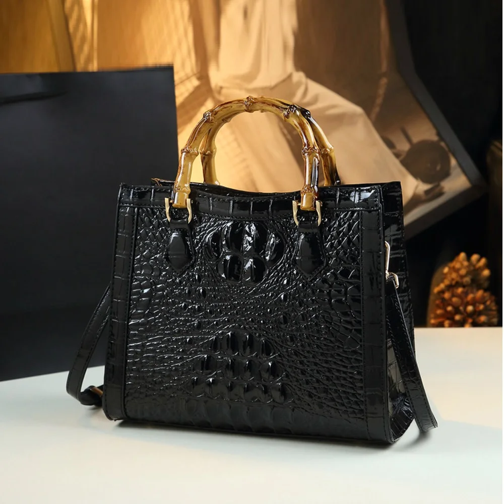 Women Handbags Crocodile Pattern Crossbody Bag for Vegan Genuine Leather Briefcase with Small and Square Bags