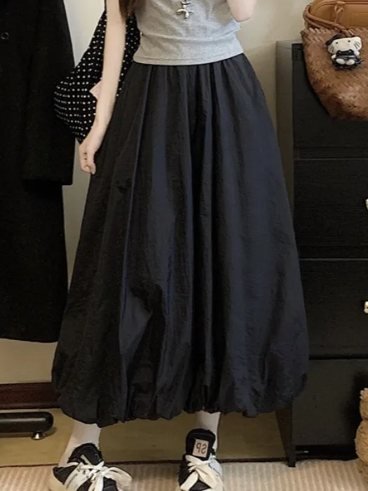 

White Casual Pleated Half Skirt Women's Summer plus Size Hiding Hip Slim A-Line Long Skirt Standard Waist Polyester Fiber