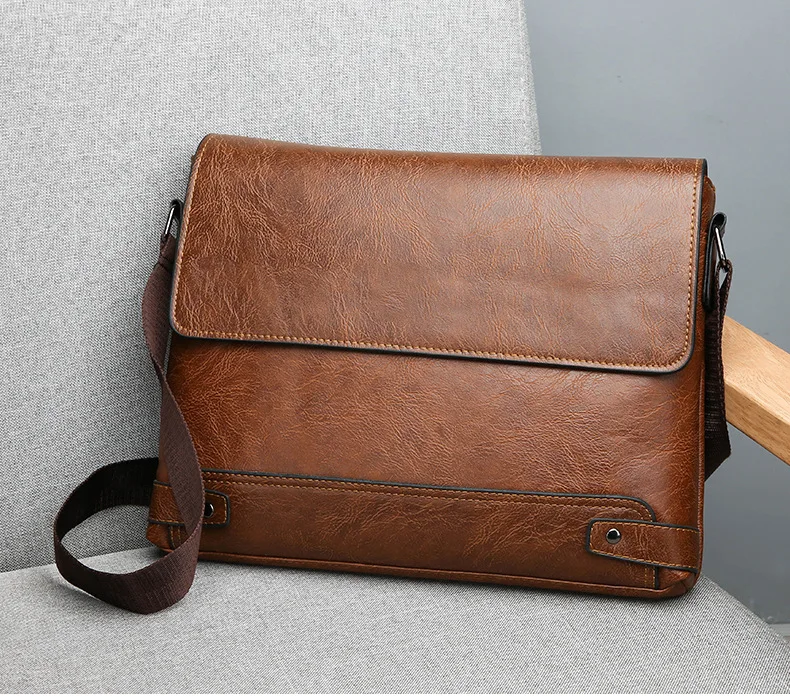 New Minimalist Men's PU Leather Briefcase with Large Capacity for Commuting, Single Shoulder Bag, Business Trip Crossbody Bag