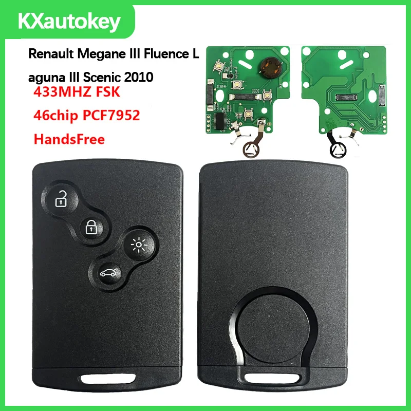 

KXK010001 For Megane III Fluence Laguna III Scenic 2009-2015 433MHz 46Chip PCF7952A High Matching Smart Remote Key For Renault