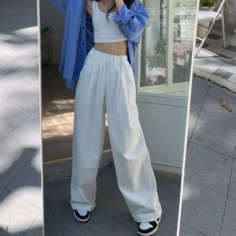 Gidyq Women High Waist Wide Leg Pants Japan Style Casual Streetwear Loose Straight Pants Harajuku Female All Match Trousers