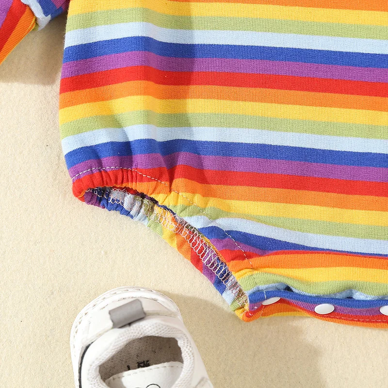 Casual Baby Striped Sweatshirt Romper Rainbow Color Long Sleeve Crew Neck T shirt Bodysuit Jumpsuits Clothes for Girls Boys